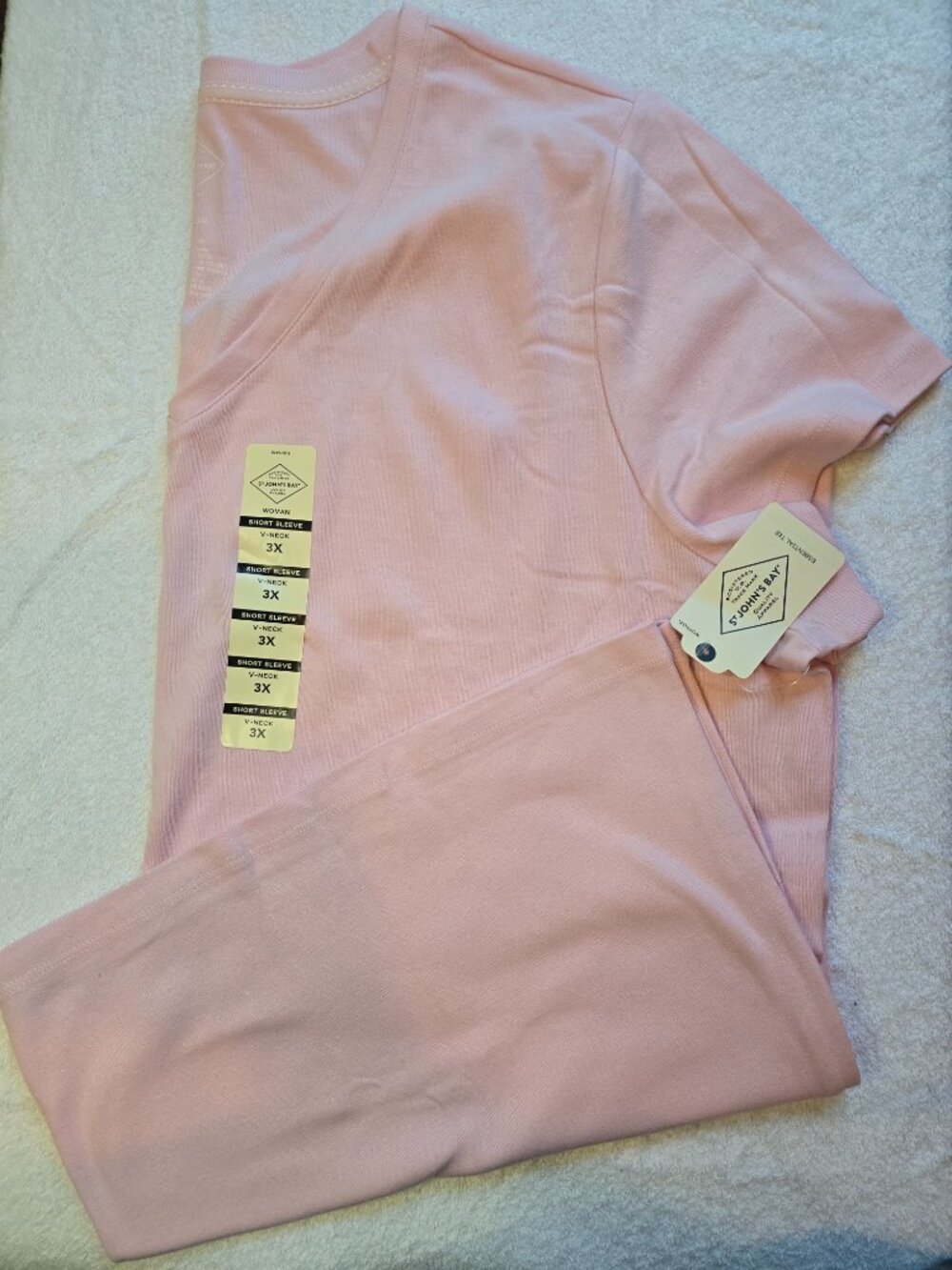 St. John's Bay V Neck Short Sleeve T-Shirt - 3 Pack Orange, Pink, Seafoam Green - Picture 4 of 5
